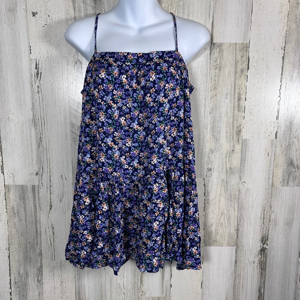 Easel Navy Floral Mini Dress – Size Small – Y2K Flowy Boho Festival Style
